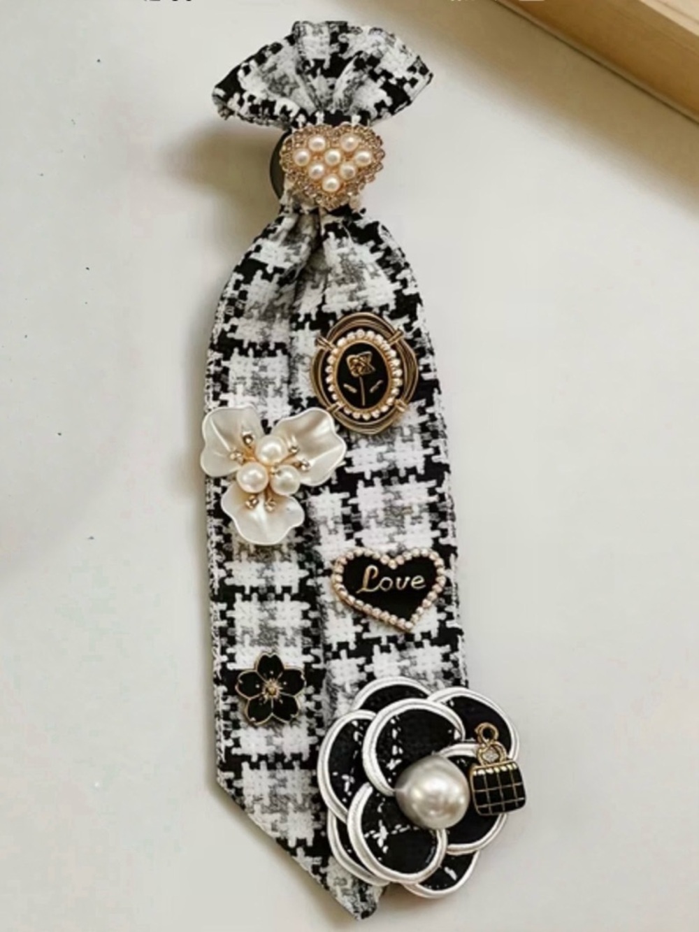 Embellished Statement Clip-On/Pin Tweed Tie - Picture 5 of 12